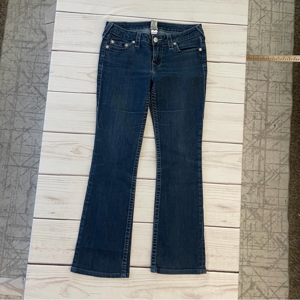 True Religion Dark Blue Flare Jeans with Embellished Pockets